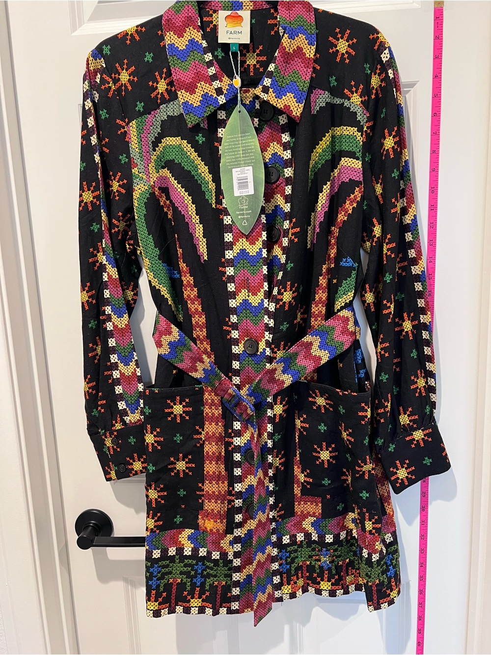 FARM RIO Multicolor Button Shirt Dress - Black Base with Bright Accents - Picture 3 of 4